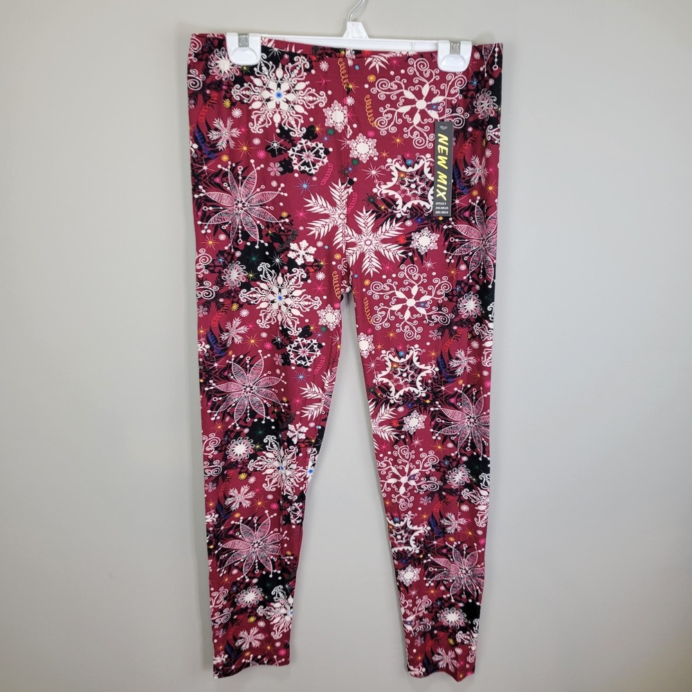 New Mix White Snowflake Polyester Spandex Ankle Leggings Extra Plus Size